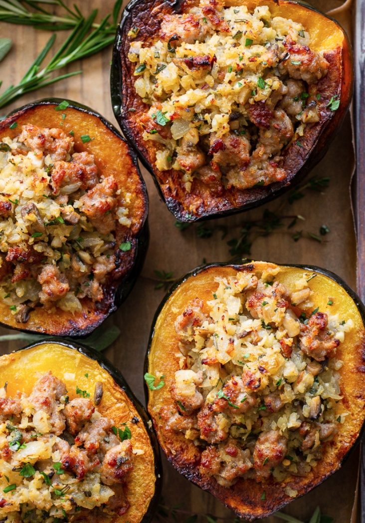 Stuffed Acorn Squash with Breadcrumbs, Italian Sausage and Apples ...